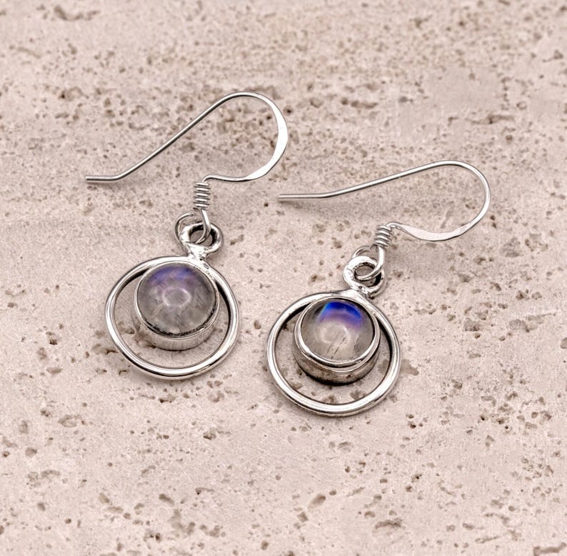 Handmade 925 Sterling Silver Moonstone Gemstone Earrings Artisan Wire Wrapped