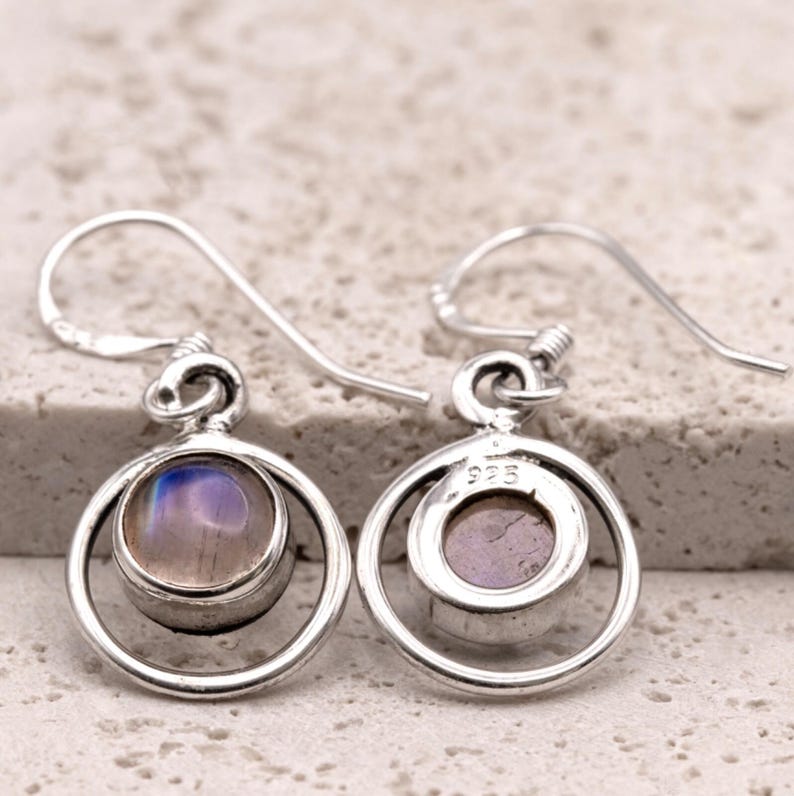 Handmade 925 Sterling Silver Moonstone Gemstone Earrings Artisan Wire Wrapped