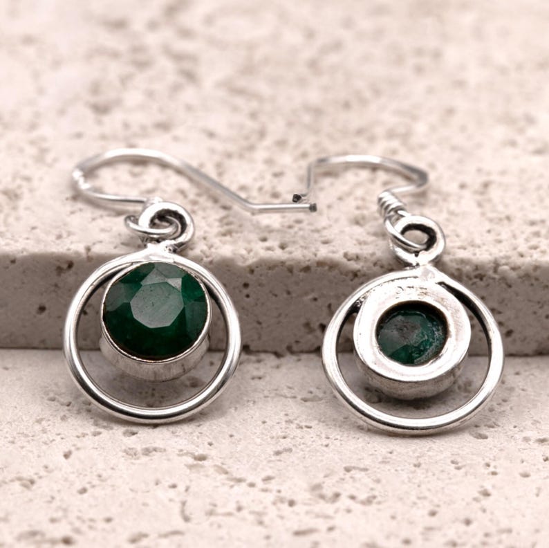 Handmade 925 Sterling Silver Emerald Gemstone Earrings Artisan Wire Wrapped