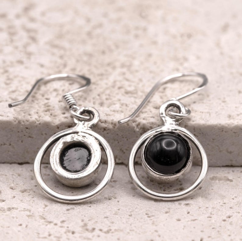 Handmade 925 Sterling Silver Black Onyx Gemstone Earrings Artisan Wire Wrapped