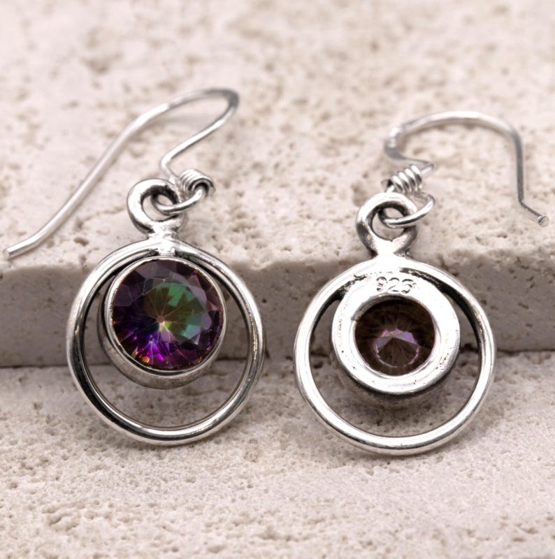 Handmade 925 Sterling Silver Mystic Topaz Gemstone Earrings Artisan Wire Wrapped