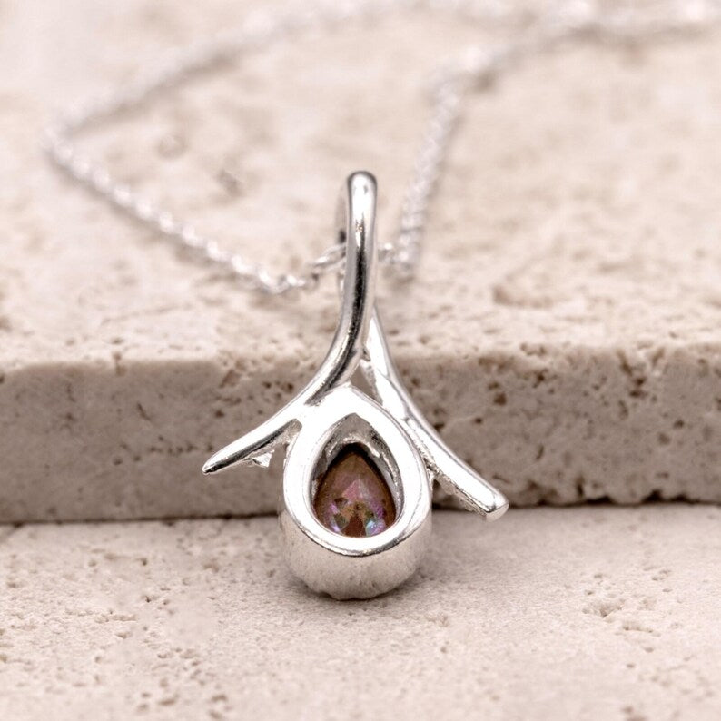 925 Sterling Silver Teardrop Mystic Topaz Gemstone Ladies Pendant Necklace