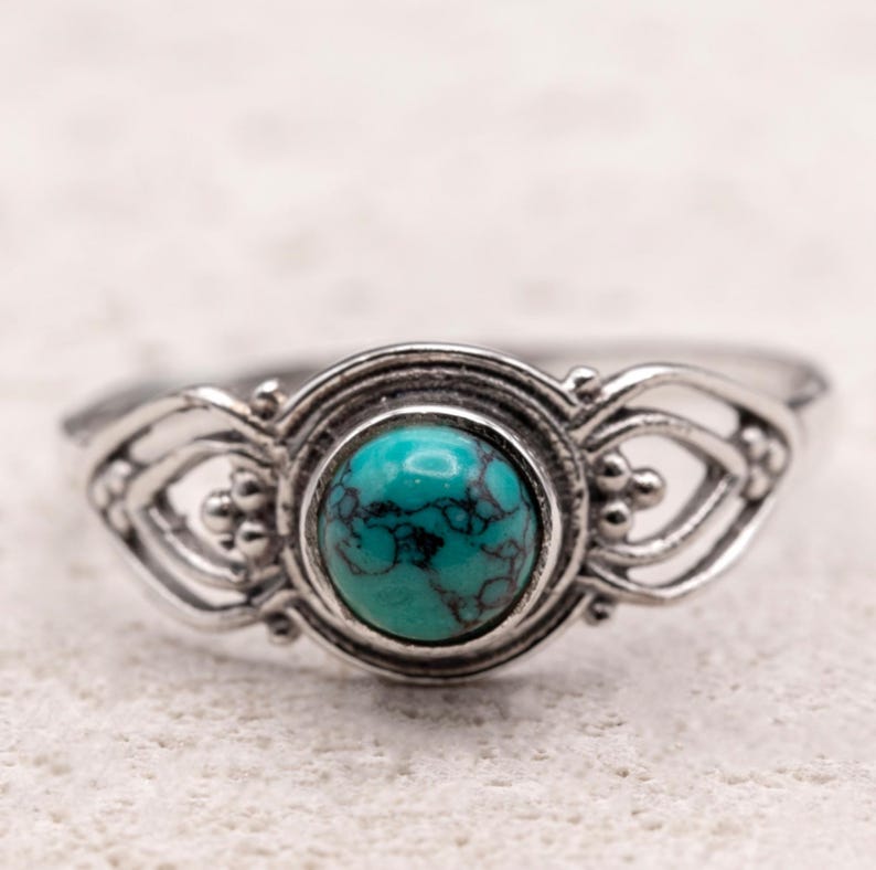925 Sterling Silver Vintage Style Turquoise Gemstone Ring Filigree Statement