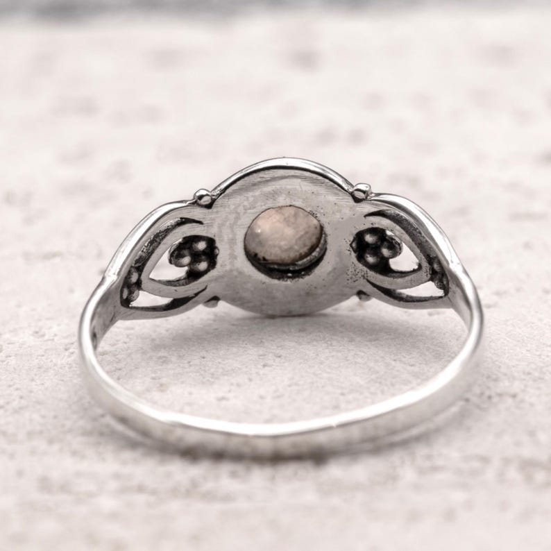 925 Sterling Silver Vintage Style Natural Moonstone Gemstone Ring Filigree