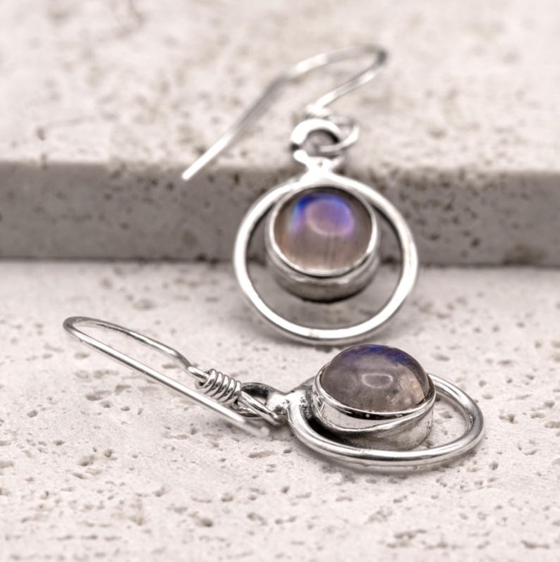 Handmade 925 Sterling Silver Moonstone Gemstone Earrings Artisan Wire Wrapped