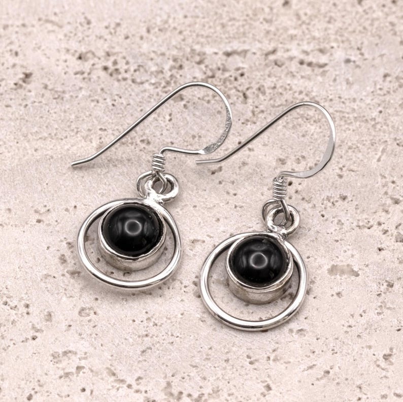 Handmade 925 Sterling Silver Black Onyx Gemstone Earrings Artisan Wire Wrapped