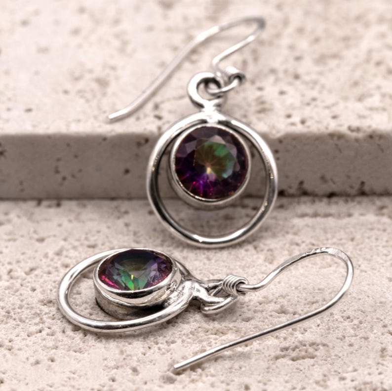 Handmade 925 Sterling Silver Mystic Topaz Gemstone Earrings Artisan Wire Wrapped