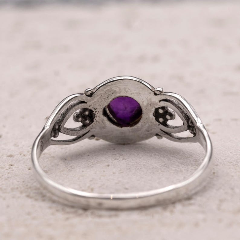 925 Sterling Silver Vintage Style Natural Amethyst Gemstone Ring Filigree