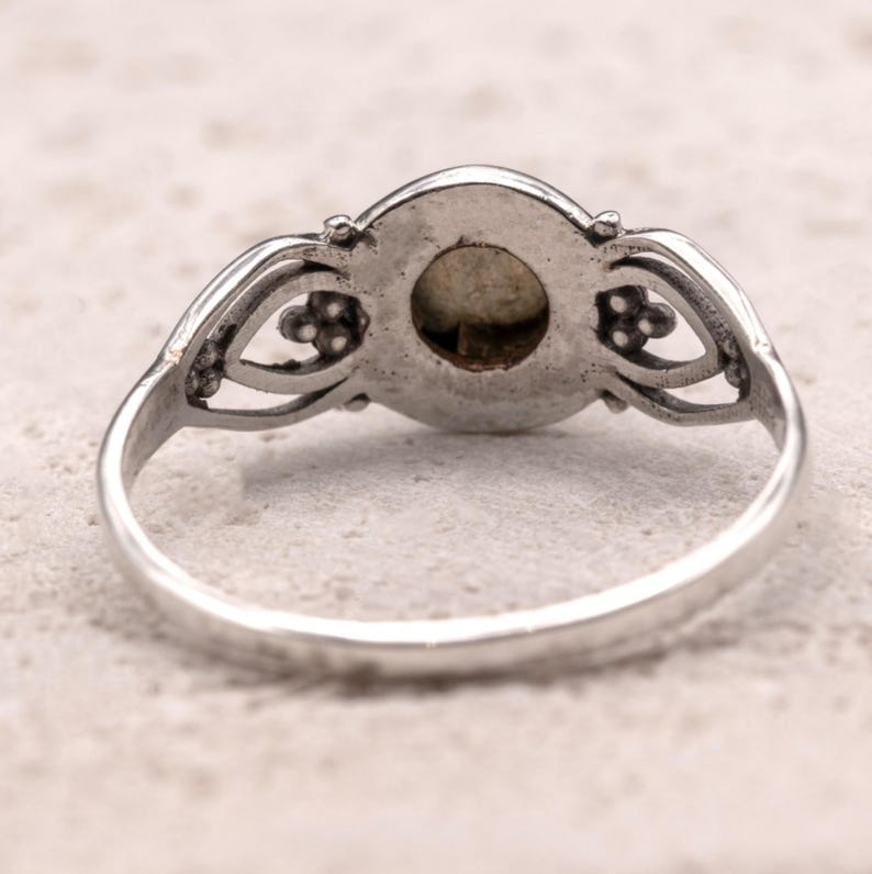 925 Sterling Silver Vintage Style Natural Labradorite Gemstone Ring Filigree