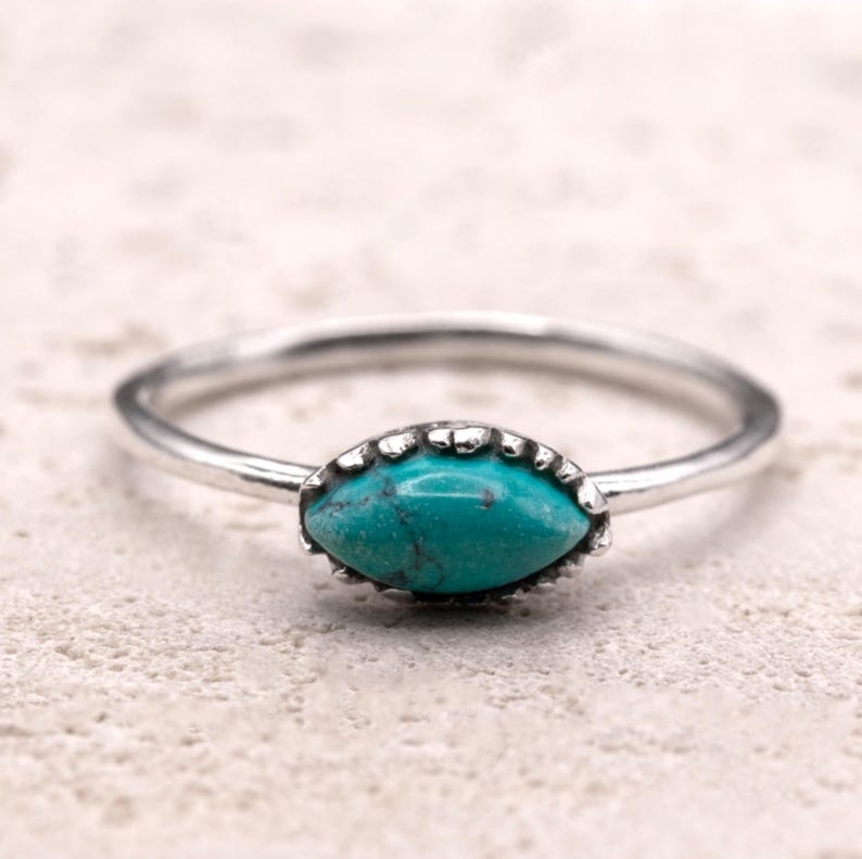 925 Sterling Silver Marquise Turquoise Ring Ladies Southwest Boho Jewellery Gift