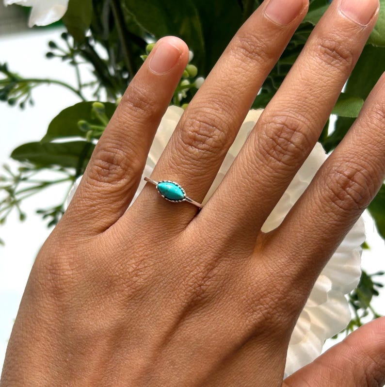 925 Sterling Silver Marquise Turquoise Ring Ladies Southwest Boho Jewellery Gift