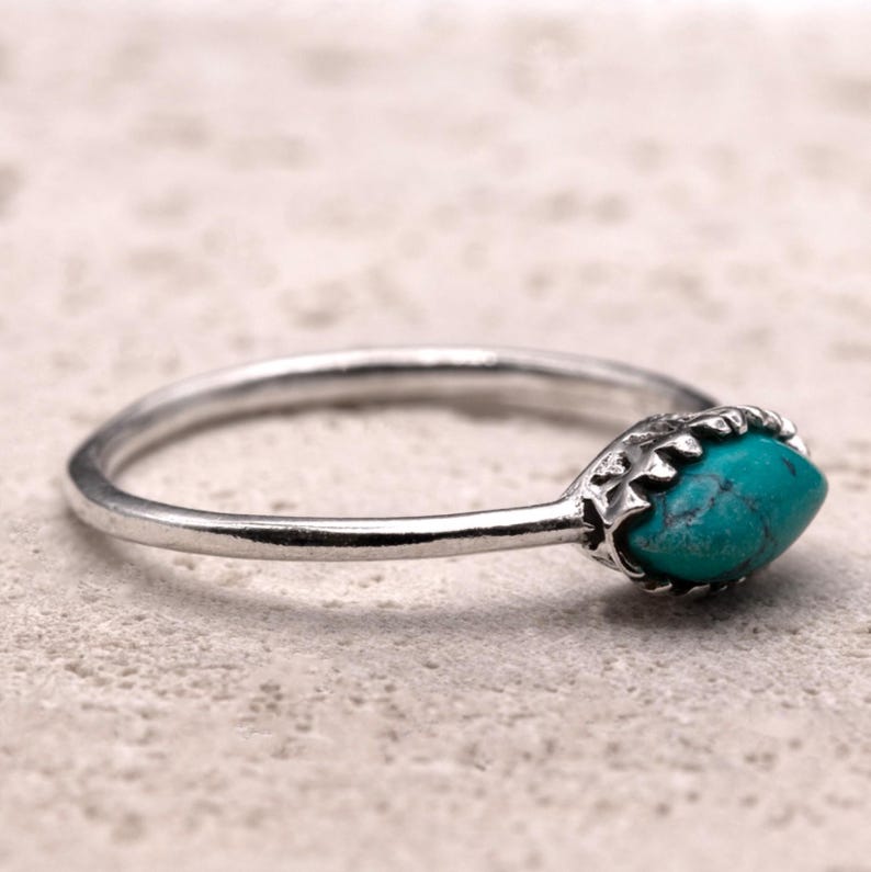 925 Sterling Silver Marquise Turquoise Ring Ladies Southwest Boho Jewellery Gift