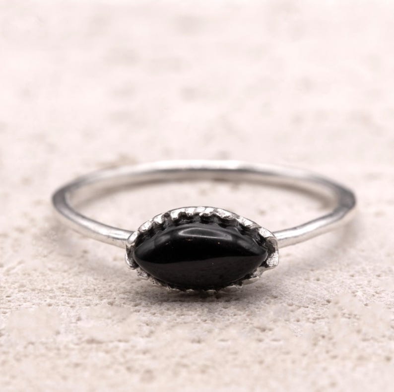 925 Sterling Silver Marquise Black Onyx Ring Ladies Southwest Boho Jewellery