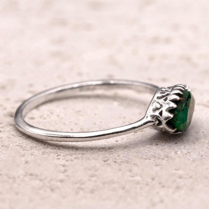 925 Sterling Silver Marquise Emerald Ring Ladies Southwest Boho Gift