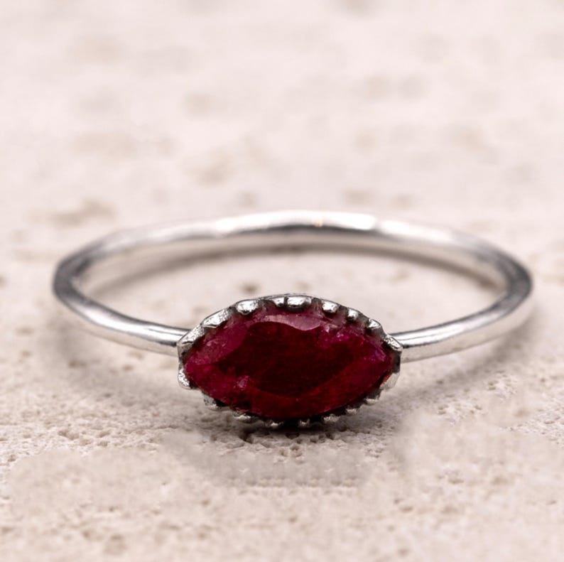 925 Sterling Silver Marquise Red Ruby Ring Ladies Southwest Boho Gift
