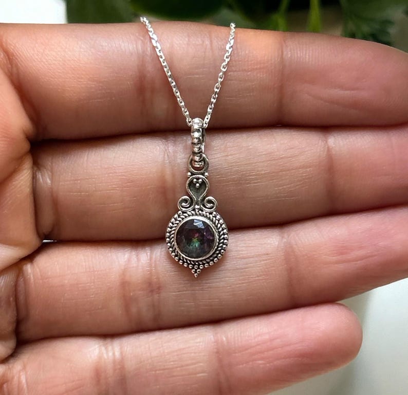 925 Sterling Silver Faceted Mystic Topaz Gemstone Ladies Pendant Necklace