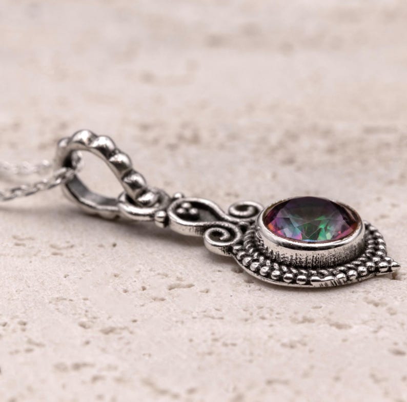 925 Sterling Silver Faceted Mystic Topaz Gemstone Ladies Pendant Necklace