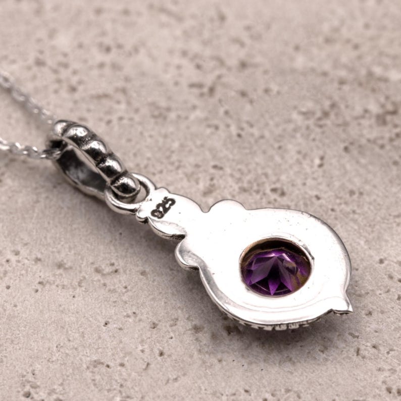 925 Sterling Silver Natural Faceted Amethyst Gemstone Ladies Pendant Necklace