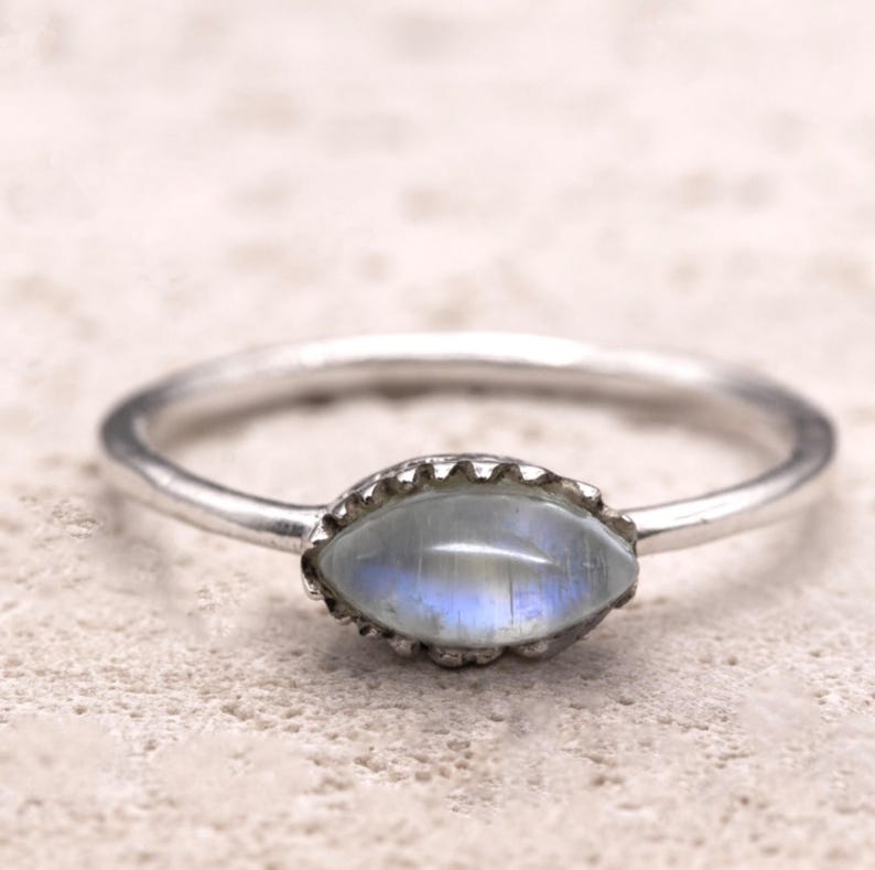 925 Sterling Silver Marquise Moonstone Ring Ladies Southwest Boho Jewellery