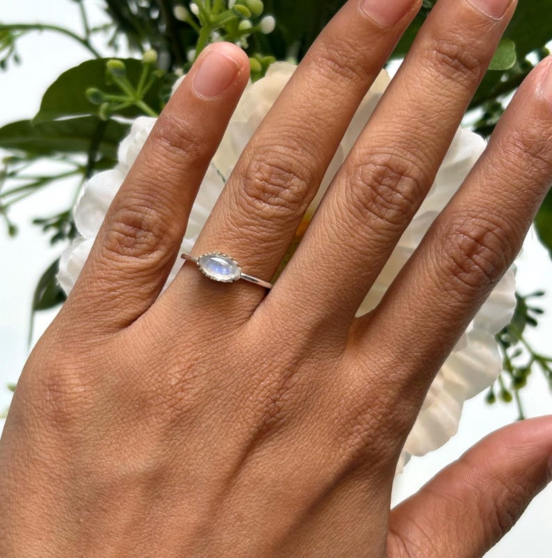925 Sterling Silver Marquise Moonstone Ring Ladies Southwest Boho Jewellery