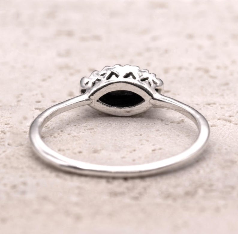 925 Sterling Silver Marquise Black Onyx Ring Ladies Southwest Boho Jewellery