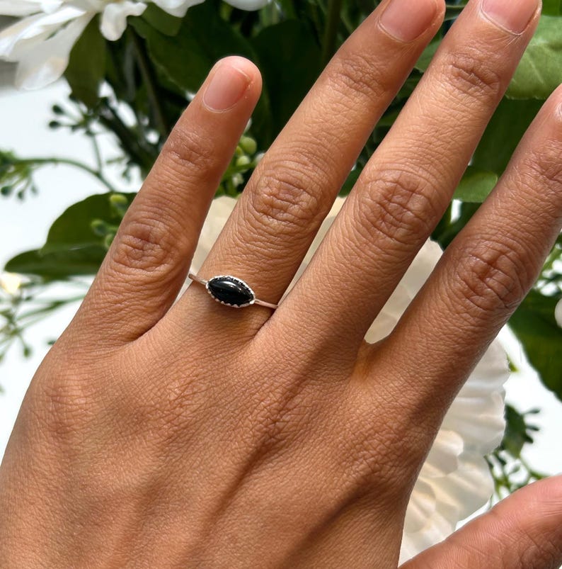 925 Sterling Silver Marquise Black Onyx Ring Ladies Southwest Boho Jewellery