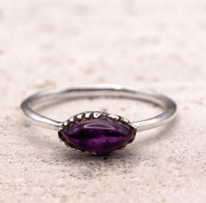 925 Sterling Silver Marquise Purple Amethyst Ring Ladies Southwest Boho Gift