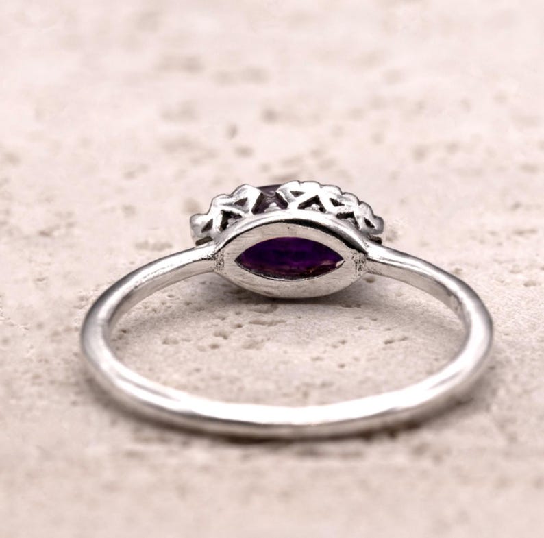 925 Sterling Silver Marquise Purple Amethyst Ring Ladies Southwest Boho Gift