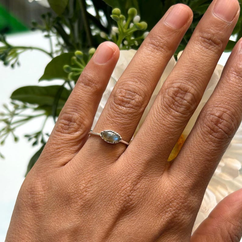 925 Sterling Silver Marquise Labradorite Ring Ladies Southwest Boho Jewellery