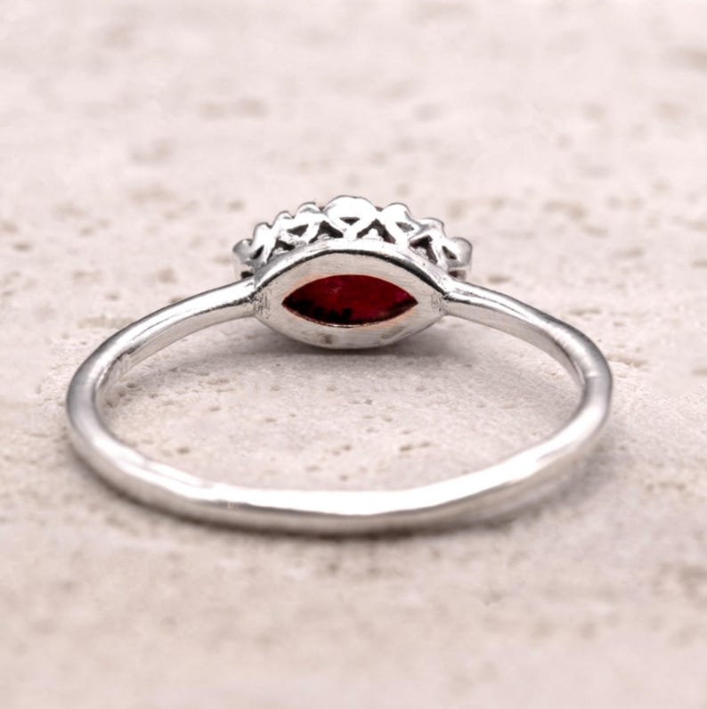 925 Sterling Silver Marquise Red Ruby Ring Ladies Southwest Boho Gift