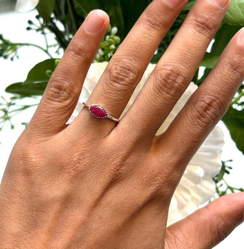925 Sterling Silver Marquise Red Ruby Ring Ladies Southwest Boho Gift