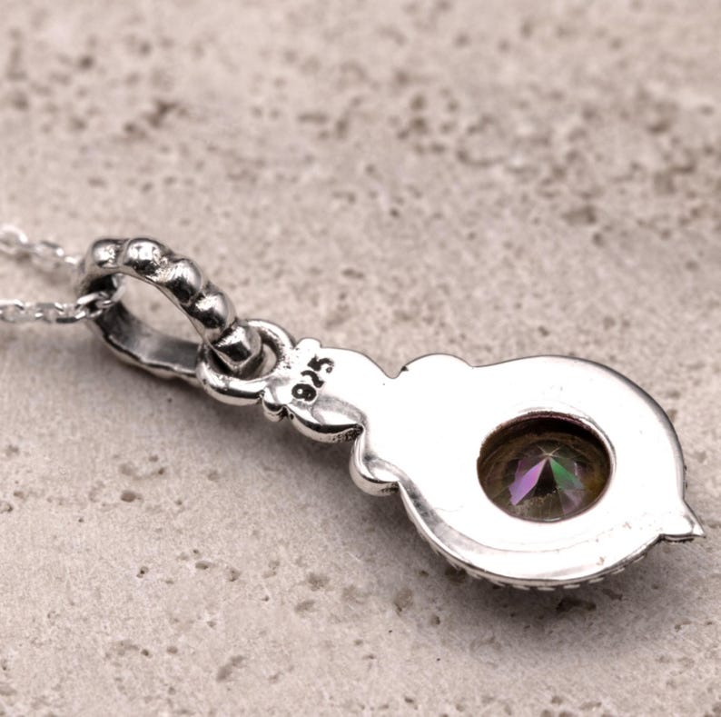 925 Sterling Silver Faceted Mystic Topaz Gemstone Ladies Pendant Necklace