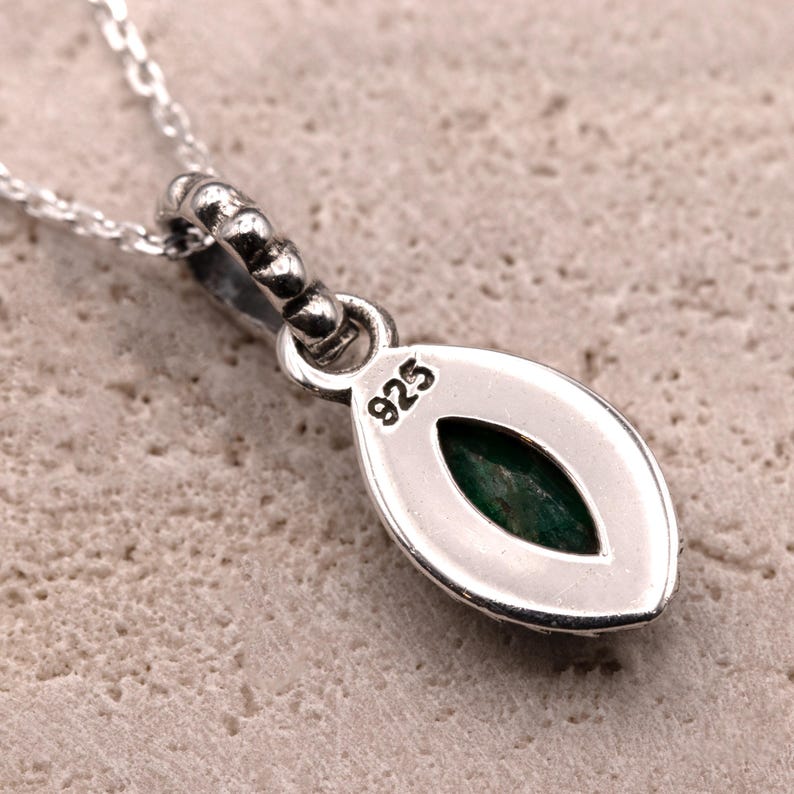 Marquise Green Emerald Sterling Silver 925 Pendant Necklace Ladies Jewellery Gift