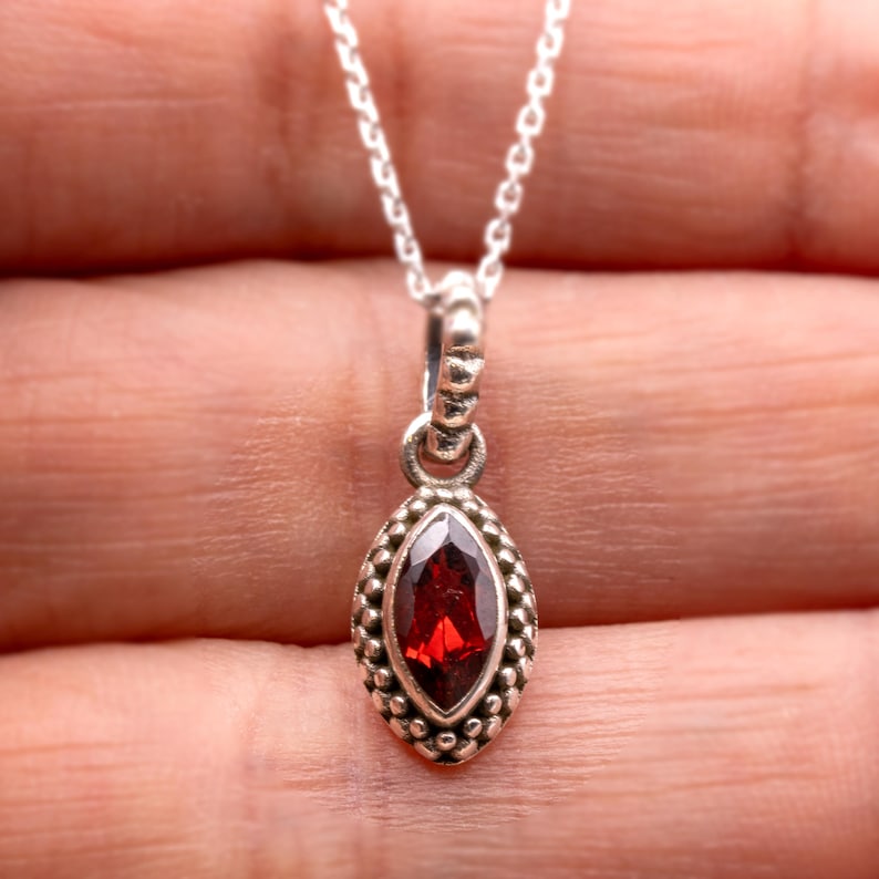 Sterling Silver 925 Marquise Red Garnet Pendant Necklace Ladies Jewellery
