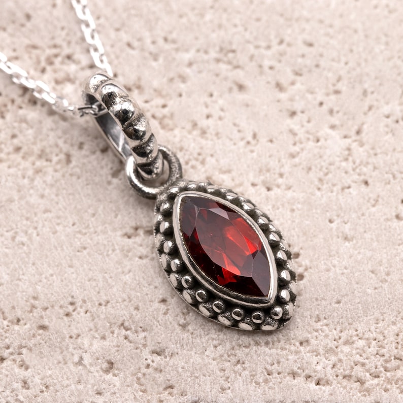 Sterling Silver 925 Marquise Red Garnet Pendant Necklace Ladies Jewellery
