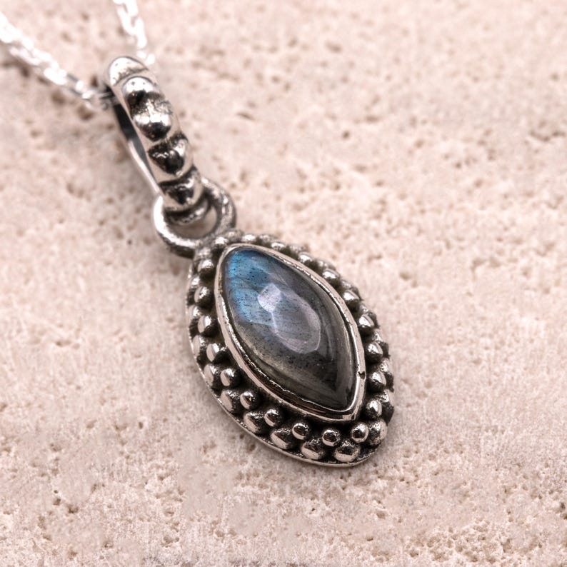 Sterling Silver 925 Natural Marquise Purple Amethyst Pendant Necklace Ladies Jewellery