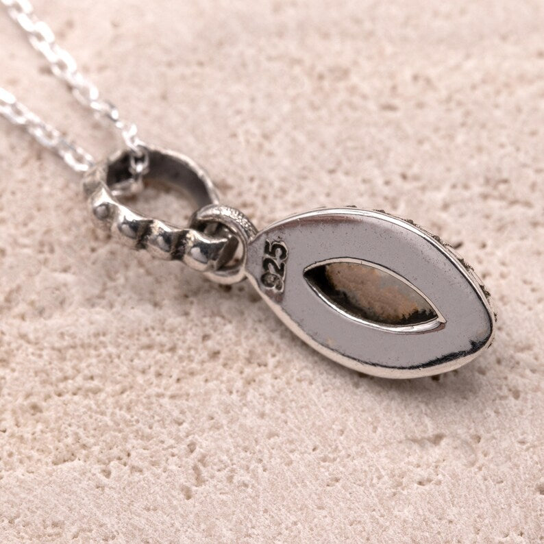 Sterling Silver 925 Marquise Natural Moonstone Pendant Necklace Ladies Jewellery