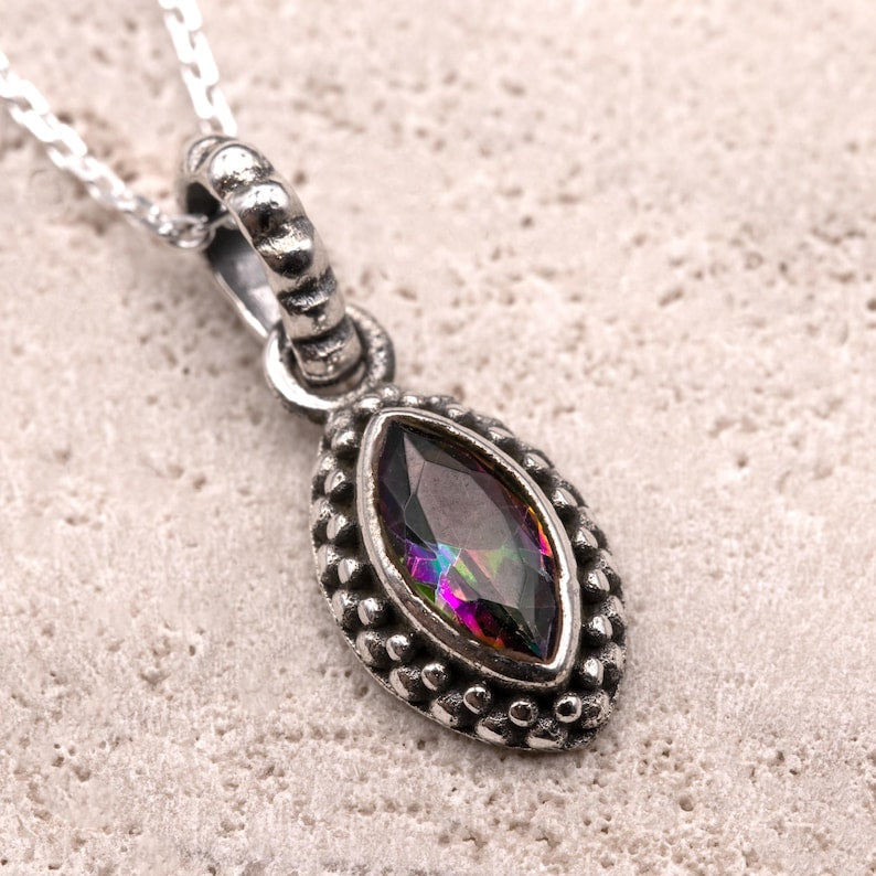 Sterling Silver 925 Marquise Mystic Topaz Pendant Necklace Ladies Jewellery