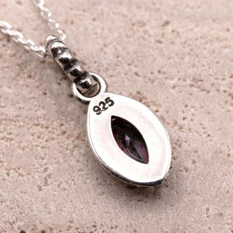 Sterling Silver 925 Marquise Mystic Topaz Pendant Necklace Ladies Jewellery
