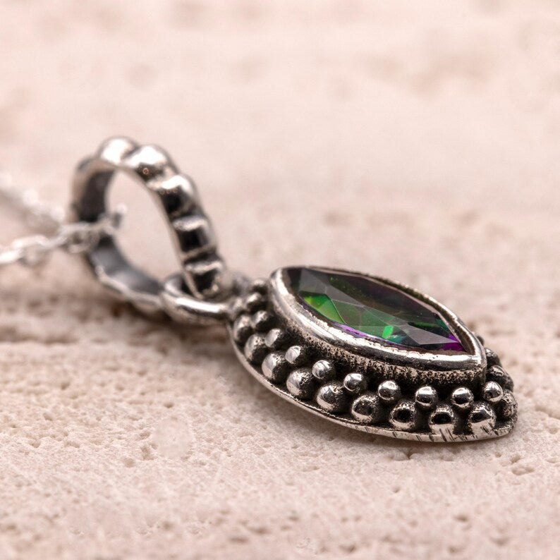 Sterling Silver 925 Marquise Mystic Topaz Pendant Necklace Ladies Jewellery