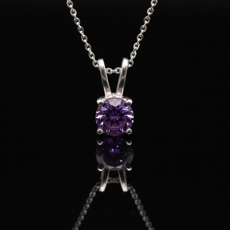 925 Sterling Silver Faceted Purple Amethyst Gemstone Ladies Pendant Necklace