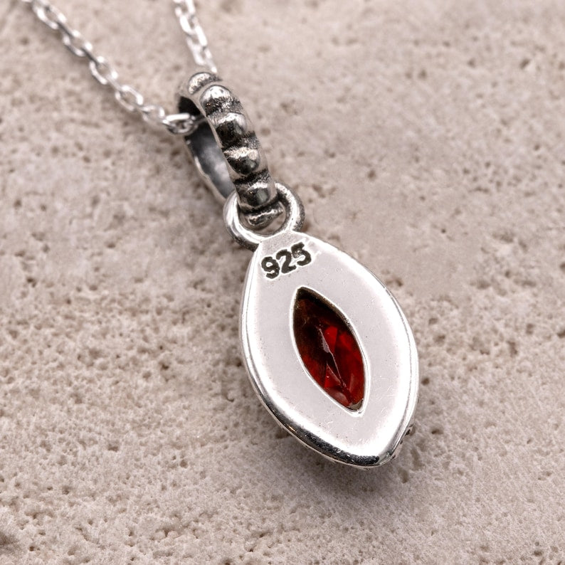 Sterling Silver 925 Marquise Red Garnet Pendant Necklace Ladies Jewellery