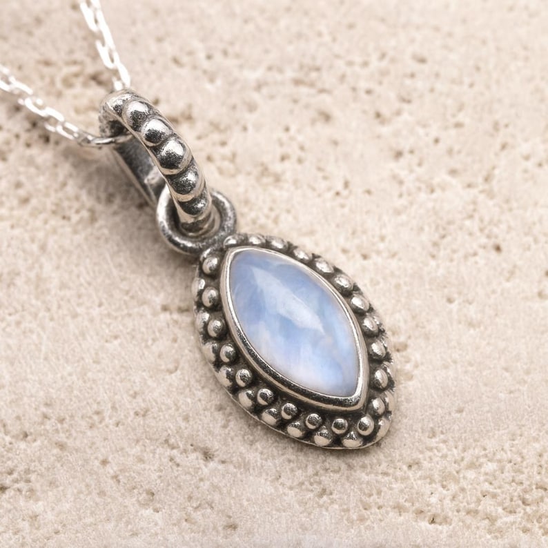 Sterling Silver 925 Marquise Natural Moonstone Pendant Necklace Ladies Jewellery