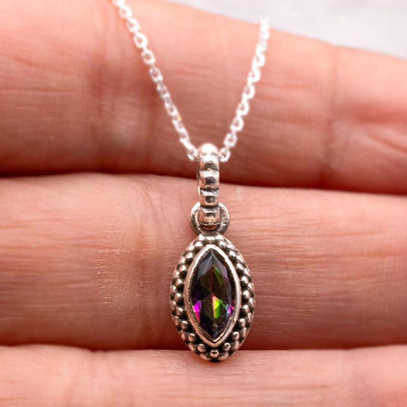 Sterling Silver 925 Marquise Mystic Topaz Pendant Necklace Ladies Jewellery