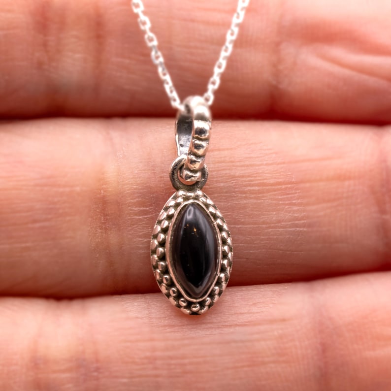 Sterling Silver 925 Marquise Black Onyx Pendant Necklace Ladies Jewellery