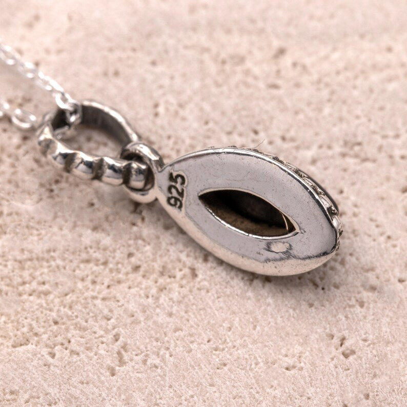 Sterling Silver 925 Marquise Black Onyx Pendant Necklace Ladies Jewellery