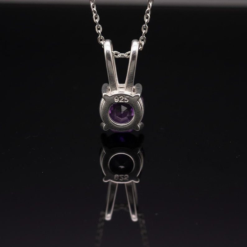 925 Sterling Silver Faceted Purple Amethyst Gemstone Ladies Pendant Necklace