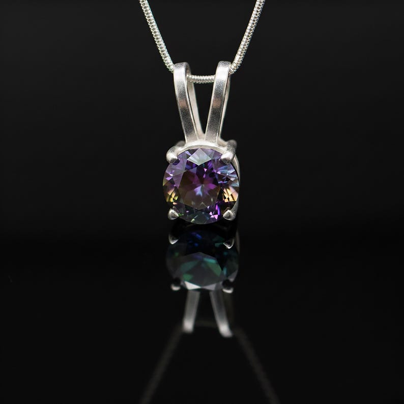 925 Sterling Silver Faceted Mystic Topaz Gemstone Ladies Pendant Necklace