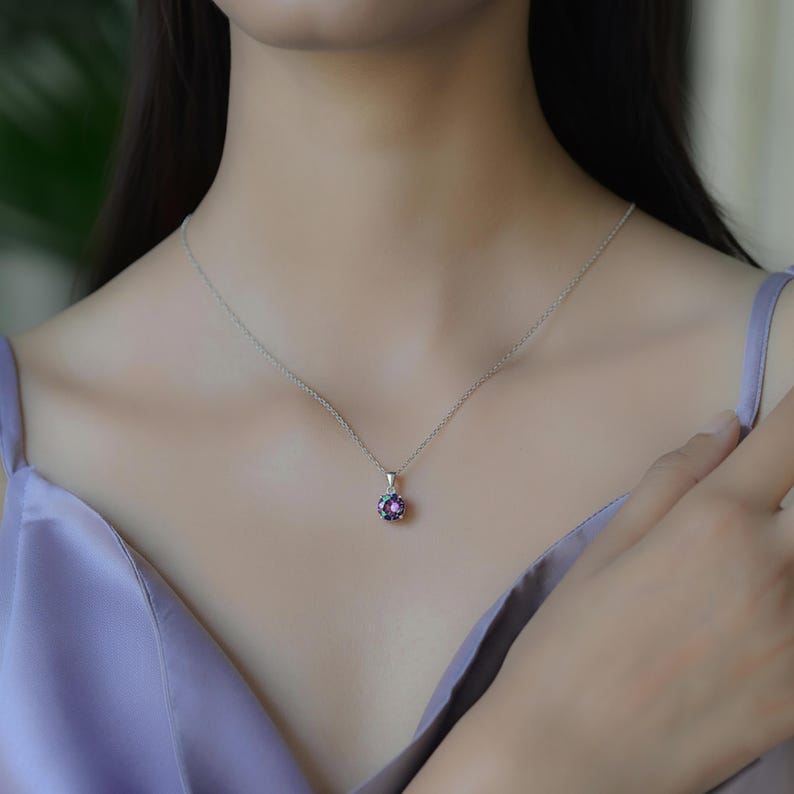 925 Sterling Silver Faceted Mystic Topaz Gemstone Ladies Pendant Necklace