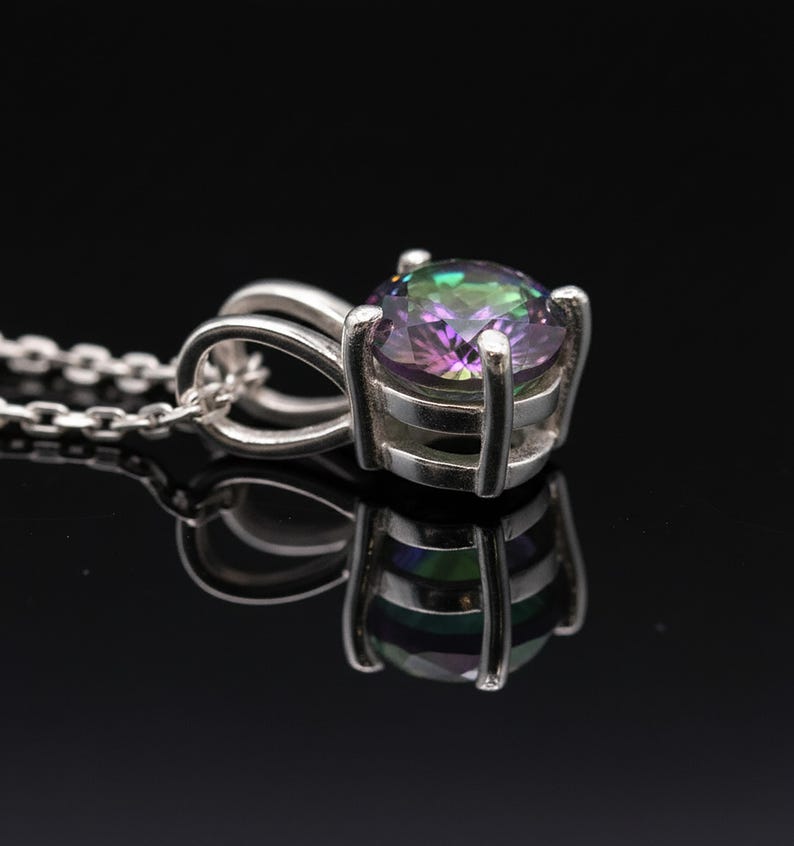 925 Sterling Silver Faceted Mystic Topaz Gemstone Ladies Pendant Necklace